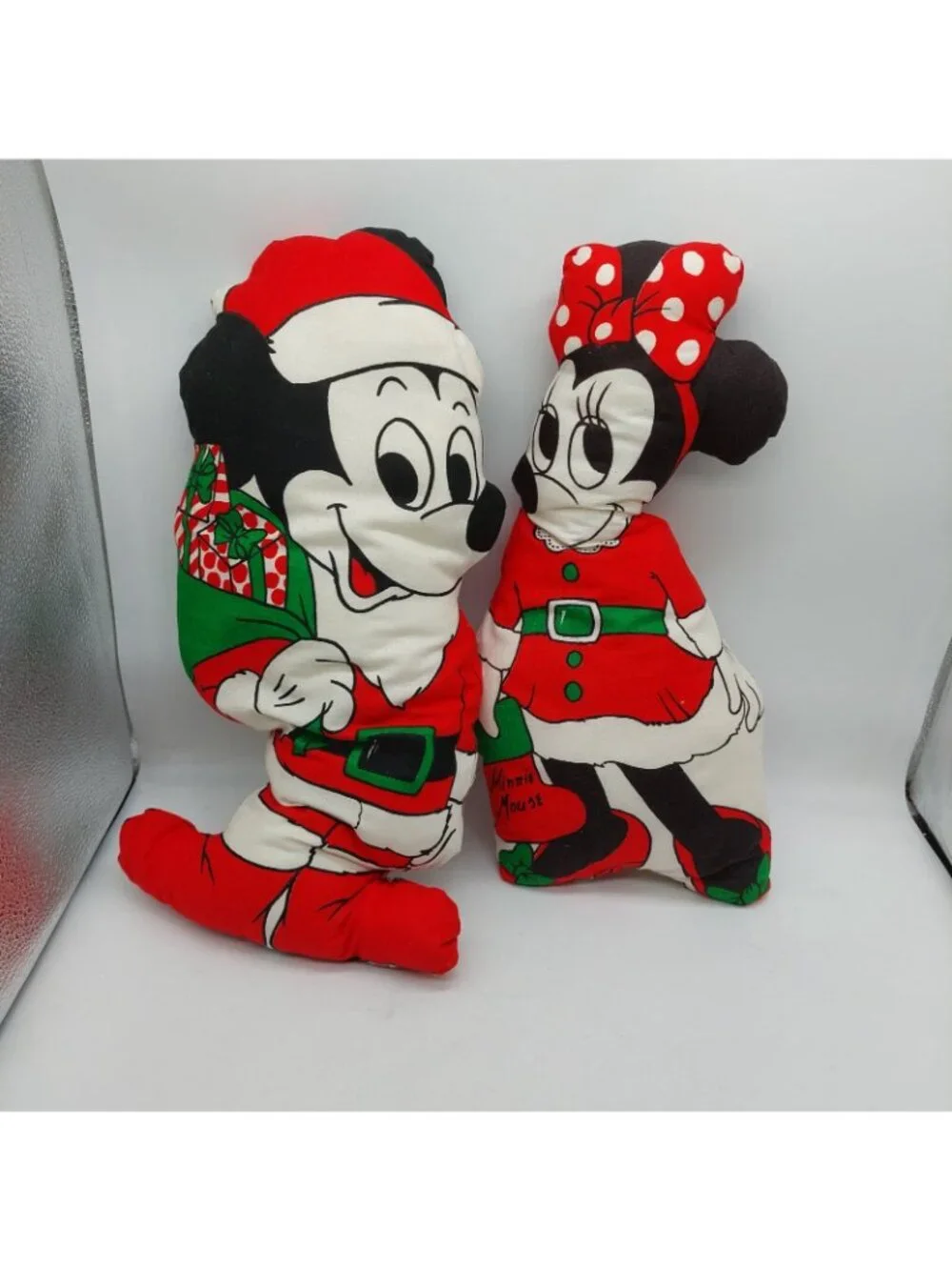 Mickey & Minnie Mouse Santa Claus Christmas Pillow Plush Set Of 2 Vintage Read